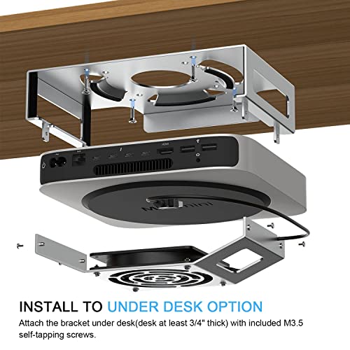 Mac mini Cooling Fan Mount, IFCASE Behind Monitor, Under Desk, Wall Mount Cooling Fan Stand for Mac mini 2010 to 2023 M2, Compatible VESA Holder with Anti-Scratch Pad (Silver) - color: Silver