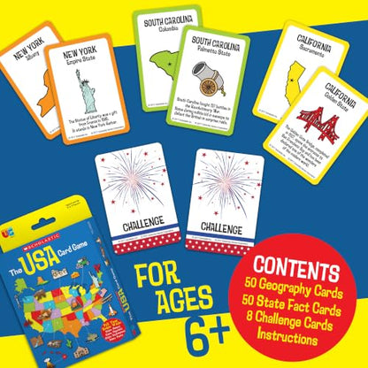Scholastic USA Travel Card Game, State Capitals & Geography, Ages 6+