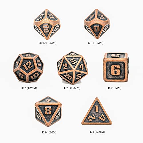 UDIXI 10mm Mini Metal DND Dice Set, 7-Die Small Metal Dice for D&D Role Playing Games (Copper) - color: Mini-copper(10mm)