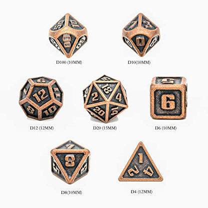 UDIXI 10mm Mini Metal DND Dice Set, 7-Die Small Metal Dice for D&D Role Playing Games (Copper) - color: Mini-copper(10mm)