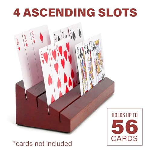 LotFancy Playing Card Holder for Kids, Adults, Seniors, 2 Pack, Wooden | Wooden Card Holders for Playing Cards, Family Card Game Nights, Canasta, Poker Parties, Hands Free, 4 Slots - style: 2 Holders