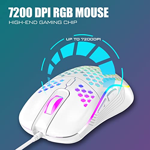 RedThunder 60% Mini Gaming Keyboard and Mouse Combo, Lightweight, Ultra-Compact 61 Keys RGB Backlit,7200 DPI Honeycomb Optical Mouse, Wired Gaming Set for PC MAC PS5 Xbox Gamer(White) - style: 01 White Wired Combo