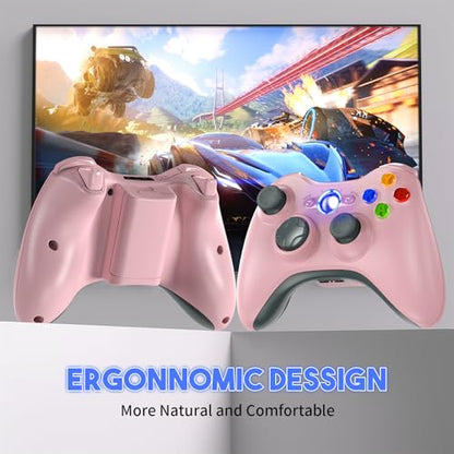 Gamrombo 2 Pack Replacement for Xbox 360 Controller, Wireless Controllers Gamepad Upgraded Joystick Compatible with 360 & Slim, Windows 11/10/8/7 PC Controller with Dual Shock, 2.5mm Audio Jack (Pink) [microsoft_xbox_360] - color: Pink+Pink