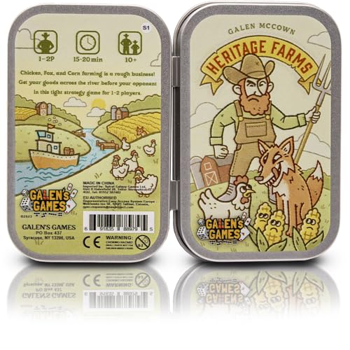 Galen's Games Heritage Farms Strategy Family Games for Teens & Adults in Pocket-Sized Mint Tin, Portable & Compact Travel Card Game for Family Game Night Fun, Easy to Play, Ages 12+, 1–2 Players