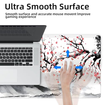 Galdas Mouse Pad for Gaming, Japanese Desk Mat,XXL XL Large Mouse Mat Long Extended Mousepad Non-Slip Rubber Mice Pads Stitched Edges Thin (31.5 x 11.8 x 0.12 Inches) Ink and Wash - color: Ink and wash