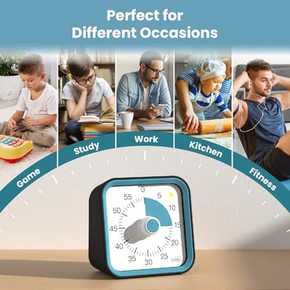 Visual Timer for Kids, Cute Timer with Pause Function, Black | Time Management for Classroom, ADHD, Kitchen, Toddlers, Study, Alarm 3 Volume Levels, Light Indicator, Easy to Use - color: Black