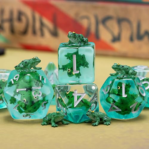 DND Resin Frog Dice Set, Animal Polyhedral Dice for Dungeons and Dragons, RPG, MTG D&D 7-DIE (D4, D6, D8, D10, D12, D20, D%) for Ages 15 and Up - color: Frog2