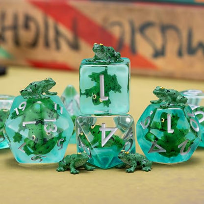 DND Resin Frog Dice Set, Animal Polyhedral Dice for Dungeons and Dragons, RPG, MTG D&D 7-DIE (D4, D6, D8, D10, D12, D20, D%) for Ages 15 and Up - color: Frog2