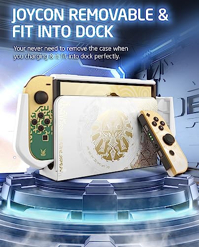 Mumba Dockable Case for Nintendo Switch OLED 2021, [Blade Series] TPU Grip Protective Cover Accessories Compatible with Nintendo Switch OLED 7 Inch and Joy-Con Controller (White/Gold) - color: White/Gold