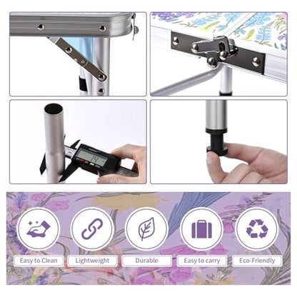 Yriuat Folding Camping Table 2ft Portable Pinic Table Adjustable Height Small Card Table Aluminum Foldable Lightweight with Carry Handle for Outdoor Indoor Hiking Camp BBQ Beach (Blooming Floral) | Lightweight Aluminum,Foldable Small Card Table with Carry