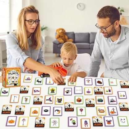 gisgfim 100 PCS Memory Matching Game Happy Halloween Concentration Memory Games Card for Kids Educational Ages 3-8 A Fun & Fast Halloween Theme Matching Games - style: Halloween