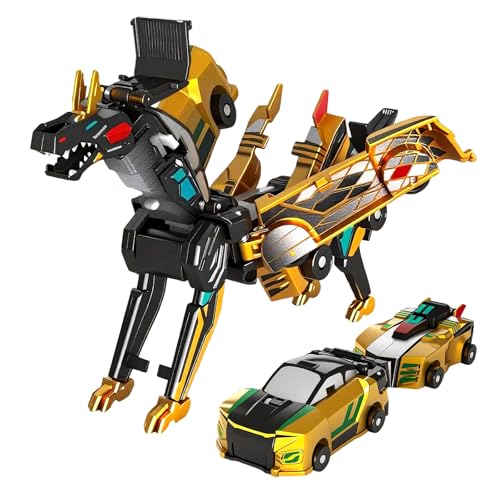 Golden Dragon Transforming Car Toy 2-in-1 Magnetic Collision Dinosaur Robot Luxury Metallic Convertible Crash Activated Toy No Batteries, Mother's Day Birthday Gift for Boys Girls Age 3-12 (Gold) - color: Gold