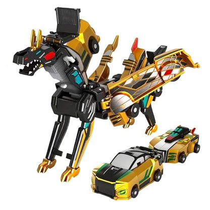 Golden Dragon Transforming Car Toy 2-in-1 Magnetic Collision Dinosaur Robot Luxury Metallic Convertible Crash Activated Toy No Batteries, Mother's Day Birthday Gift for Boys Girls Age 3-12 (Gold) - color: Gold