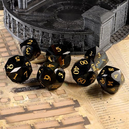 Unique Gemstone Dice Set 7PCS, Handmade Natural Stone Polyhedral DND Dice with Premium Gift Case for Board Game Lovers Birthday Gift - color: Zs-lh