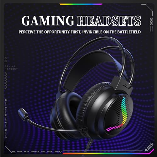 J11 Gaming Headset with Microphone, Noise Cancelling Gaming Headphones Compatible with PS4 PS5 Xbox One PC Laptop, Over-Ear Headset with LED RGB Light, 7.1 Stereo Surround Sound (Black) - color: Black