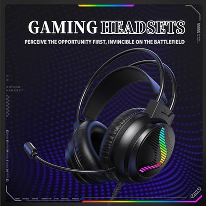J11 Gaming Headset with Microphone, Noise Cancelling Gaming Headphones Compatible with PS4 PS5 Xbox One PC Laptop, Over-Ear Headset with LED RGB Light, 7.1 Stereo Surround Sound (Black) - color: Black