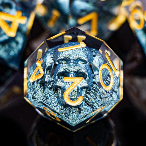 DND Skull Dice Set 7PCS Necromancer Polyhedral Dice for Dungeons Dragons RPG Role Playing Game, Resin Sharp Edged D and D Dice with Gift Box D6 D8 D10 D12 D20 (Navy Blue) - color: Navy Blue&gold