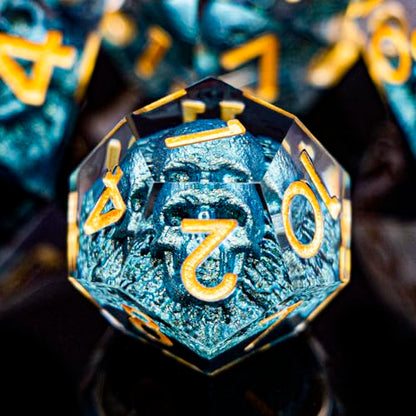DND Skull Dice Set 7PCS Necromancer Polyhedral Dice for Dungeons Dragons RPG Role Playing Game, Resin Sharp Edged D and D Dice with Gift Box D6 D8 D10 D12 D20 (Navy Blue) - color: Navy Blue&gold