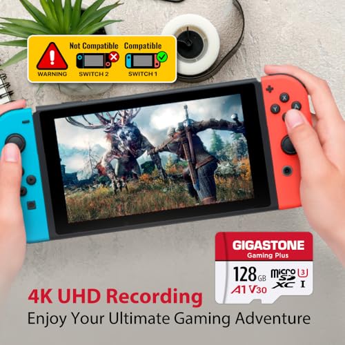 【for Switch 1 Only】 GIGASTONE Micro SD Card 128GB 5-Pack, Gaming Plus, MicroSDXC Memory Card for Nintendo-Switch 1, UHS-I U3 A1 Class 10, up to 100MB/s, with MicroSD to SD Adapter - color: 128GB Gaming Plus 5-Pack