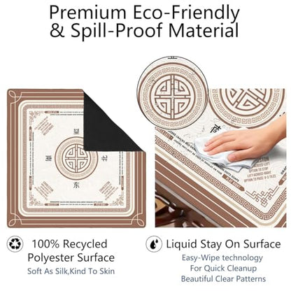 Brown Mahjong Mat with Rules, 31.5*31.5in Anti Slip American Mahjong Mat for Table, Noise Reduction, Neoprene Mah jongg Mats with Carrying Bag & 3 Dices, Mahjong Supplies Gift, Board Tile Games Mats - color: Brown01