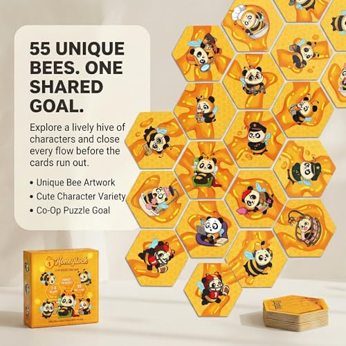Honeylock Co-Op Strategy Board Game – Solo Friendly Hex Card Puzzle Game for 1–6 Players, Quick 10–15 Min Family Board Game for Teens & Adults, Tile-Matching Hive Puzzle, 55 Cards