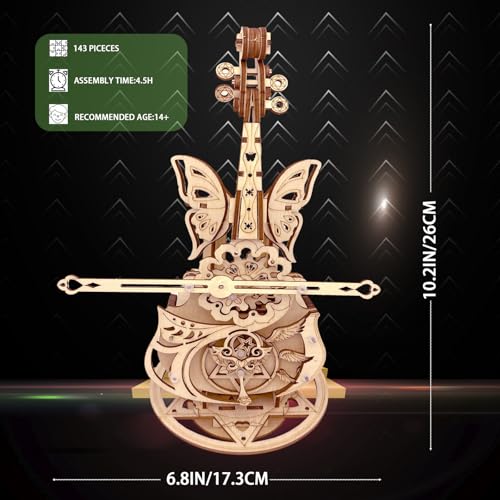 3D Puzzle Wooden Model Kits for Adults - DIY Cello Music Box Mechanical Jigsaw Puzzles Construction Craft Kits for Adult Age 14+ Years Old - style: Cello