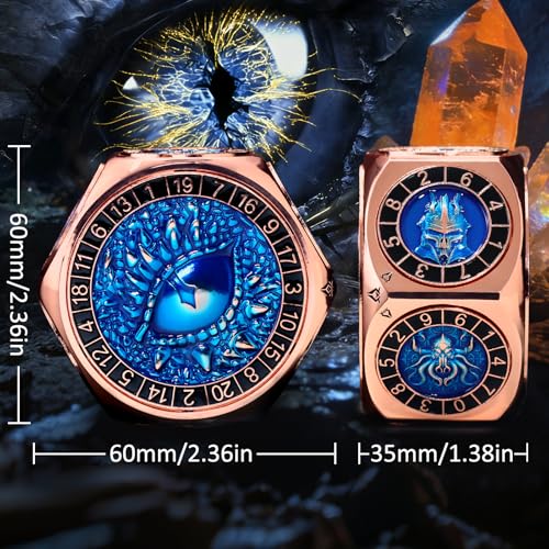 ZHOORQI 8-in-1 DND Dice Set – Metal Spinner Dice with Dual D20, 3D Monster Engravings & Smooth Spinning – Perfect for TTRPG, D and D Dungeons and Dragons Gifts(Copper Blue) - color: Copper Blue