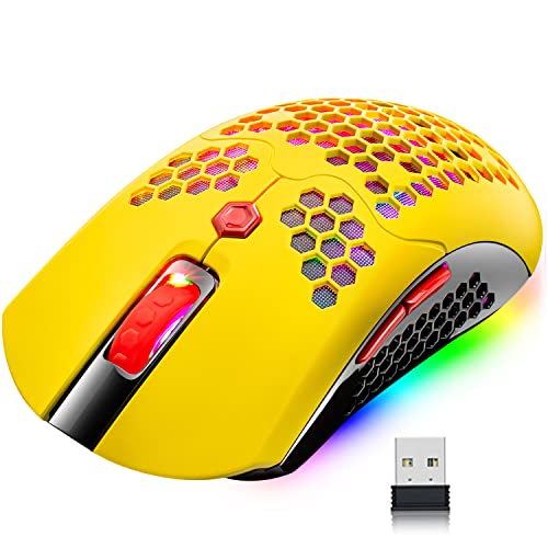Wireless Gaming Mouse,16 RGB Backlit Ultralight Wireless/Wired Mice with Programmable Driver,Rechargeable 800mA Battery,Pixart 3325 12000 DPI,Lightweight Honeycomb Shell for PC Gamers (Yellow) - color: RGB Yellow