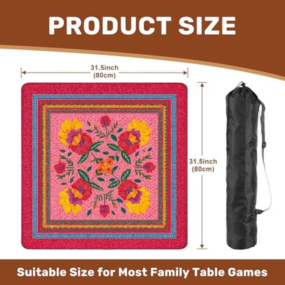Mahjong Mat 31.5" x 31.5" Vibrant Floral Red Yellow Pink Flowers Pink Non-Slip Noise Reduction Mahjong Tiles Table Cover for Dominoes Poker Card Board and Tile Games - color: Color5