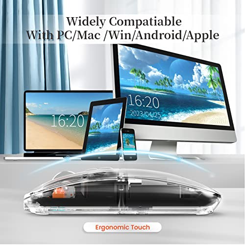 A.JAZZ Wireless Bluetooth5.1&2.4G Mini Lightweight Mouse,Transparent Clear Cool,Rechargeable Silent Computer Mice,Nano USB C Receiver,LED Battery Magic Silm for Office/PC/Mac/Laptop/Apple/ipad(Black) - color: Black
