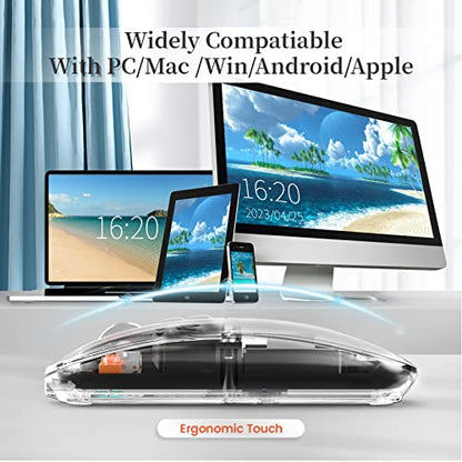 A.JAZZ Wireless Bluetooth5.1&2.4G Mini Lightweight Mouse,Transparent Clear Cool,Rechargeable Silent Computer Mice,Nano USB C Receiver,LED Battery Magic Silm for Office/PC/Mac/Laptop/Apple/ipad(Black) - color: Black