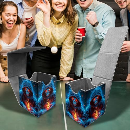 Blue Flame Skull Card Deck Box, MTG Commander Deck Box Card Deck Case for Trading Cards, 100+ Sleeved Cards with PU Leather Magnetic Card Storage Box for TCG CCG Magic Cards - color: Card Deck Box-592
