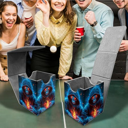Blue Flame Skull Card Deck Box, MTG Commander Deck Box Card Deck Case for Trading Cards, 100+ Sleeved Cards with PU Leather Magnetic Card Storage Box for TCG CCG Magic Cards - color: Card Deck Box-592
