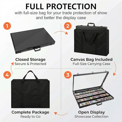 Card Display Case Aluminum Trade Show Display Case Large Portable Trading with Lock for Collectibles, Sports Cards. 34IN x 22IN - Black - size: 34"X 22'-Black