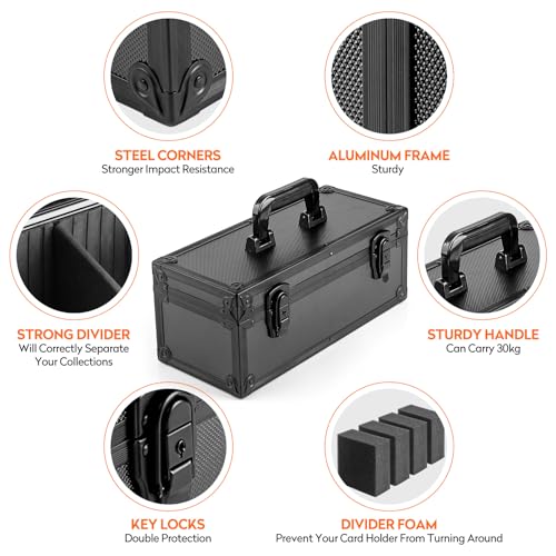 Top Loader Storage Box with Key Locks, Trading Card Storage Case, Sports Card Box & Hard Cases Holds up to 300+ Top Loaders, 76 One Touch (35pt), 48 PSA/GMA, 43 CSG, 41 SGC, 36 BGS/HGA - size: Small