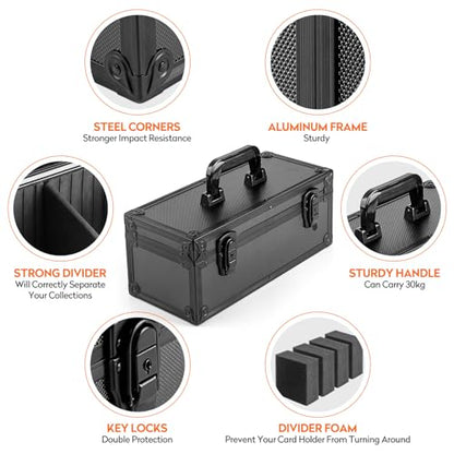 Top Loader Storage Box with Key Locks, Trading Card Storage Case, Sports Card Box & Hard Cases Holds up to 300+ Top Loaders, 76 One Touch (35pt), 48 PSA/GMA, 43 CSG, 41 SGC, 36 BGS/HGA - size: Small