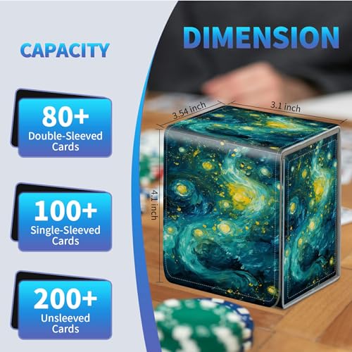 Card Deck Box for Trading Cards,MTG Commander Deck Box Fits 100+ Single Sleeved Cards,Leather Magnetic Card Storage Box for YuGiOh TCG CCG Cards,Green Starry Night - color: Green Starry Night