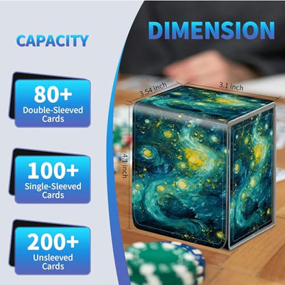 Card Deck Box for Trading Cards,MTG Commander Deck Box Fits 100+ Single Sleeved Cards,Leather Magnetic Card Storage Box for YuGiOh TCG CCG Cards,Green Starry Night - color: Green Starry Night