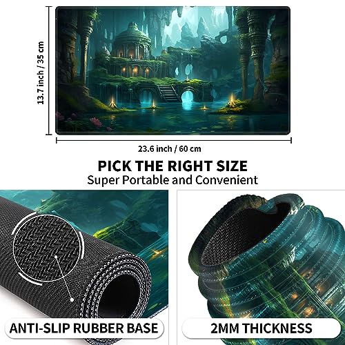 Playmat 24" x 14" Game Mats for MTG/TCG Cards, Commander Deck Gaming Desk Mat, Fantasy Temple - color: Fantasy Temple, size: 24"X14"