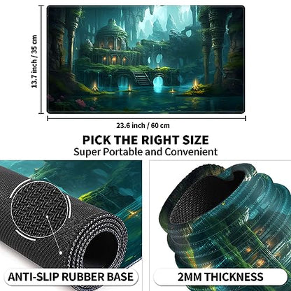 Playmat 24" x 14" Game Mats for MTG/TCG Cards, Commander Deck Gaming Desk Mat, Fantasy Temple - color: Fantasy Temple, size: 24"X14"