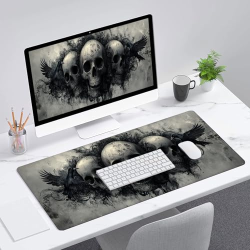Ghost Skull Fog Desk Pad Mouse Pad Dark Skull Crow XL Mouse Pad Large Mousepad Extended Laptop Keyboard Mat Gaming Desk Pad Mouse Mat 31.5"x11.8" Office Computer Keyboard Laptop Home - color: Ghost Skull Fog_009, size: 11.8" x 31.5"