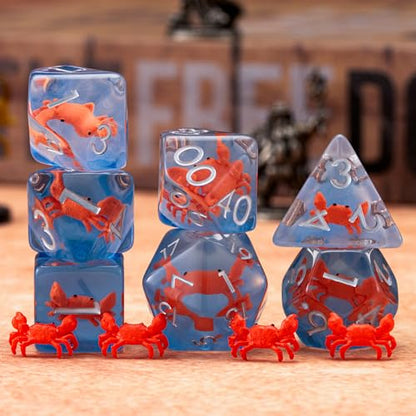 Crab DND Animal Resin D&D Dice Set, 7pcs Polyhedral Dice (D4, D6, D8, D10, D12, D20, D%) for Dungeons and Dragons, RPG, MTG, Role Playing Games for Ages 15 and Up - color: Crab