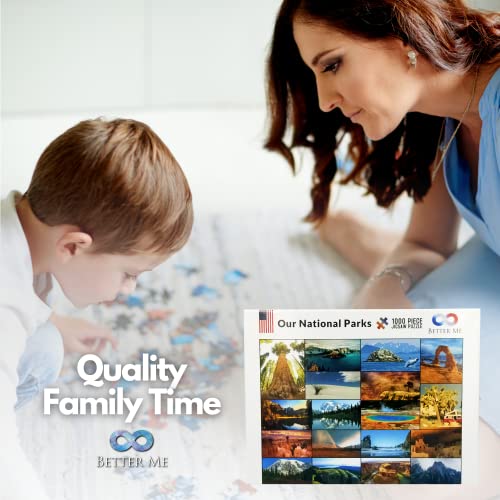 National Parks Puzzle 1000 Piece - Yellowstone, Zion, Acadia & More | USA national parks jigsaw featuring Arches, Crater Lake, Mount Rainier - great gift - style: Our National Parks 1000pc