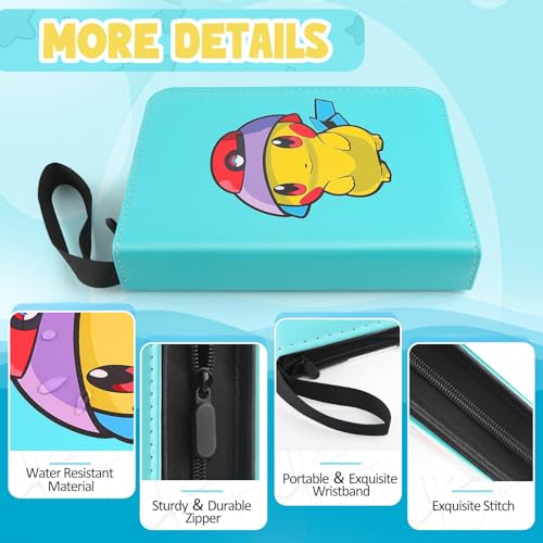 Premium Collectible Trading Card Albums，Card Binder Fits 400 Cards with 50 Removable Sleeves，Display Game Card Case book Holder, Green Themes - color: Grass Cartoon