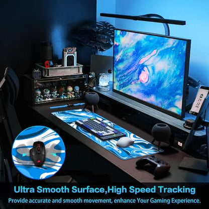 Canjoy Gaming Mouse Pad, Fluid Pattern Mouse Pad 31.5x11.8inch Large Extended Computer Mouse Mat Keyboard Full Desk Mousepad for Gaming, Office, Home - color: Blue-White Fluid, size: 800*300mm
