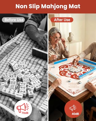 Mahjong Mat for Table, 32.4×32.4 Non-Slip Rubber Mahjong Mats with Mahjong Card 2026, Neoprene Mah Jong Mat with Carrying Bag for Poker, Board Games, Dominoes,Cards & Tile Games - color: Red Cloud