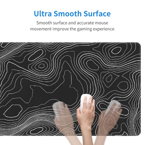 Large Gaming Mouse Pad Desk Mat, Topographic Contour Extended Keyboard Mouse Pad Mousepad with Non-Slip Base and Stitched Edge Mouse Mat Desk Pad Mouse Pads for Desk Home Office, 31.5 x 11.8 - color: Topographic Contour