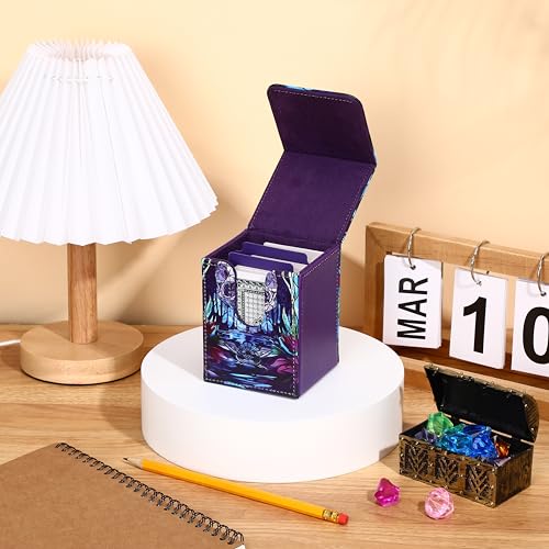 Leather Card Deck Case Compatible with MTG Cards Holds 120+ Trading Cards Strong Magnet Storage Card Box with 2 Dividers Compatible with TCG CCG(Purple,Vertical Skull) - color: Purple, style: Vertical Skull