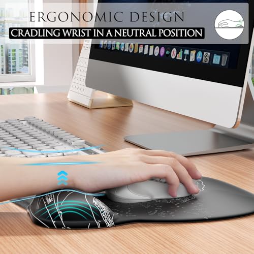 MROCO Ergonomic Mouse Pad with Gel Wrist Rest, 9.4 x 8.1 in, Kanagawa Wave | Ergonomic Shape Design, Multiple Pattern Options, Gel Wrist Comfort, Smooth Lycra Surface, Non-Slip PU Base - color: Kanagawa Wave