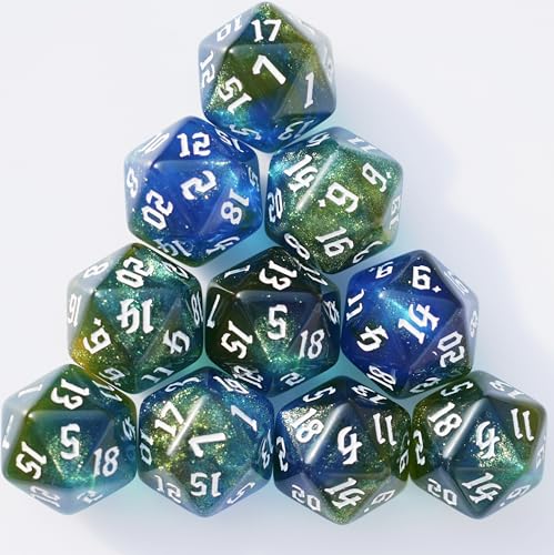 10PCs D20 Polyhedral Dice Set 22mm for DND RPG MTG Dungeons and Dragons Dice (Blue + Curry) - color: Blue + Curry